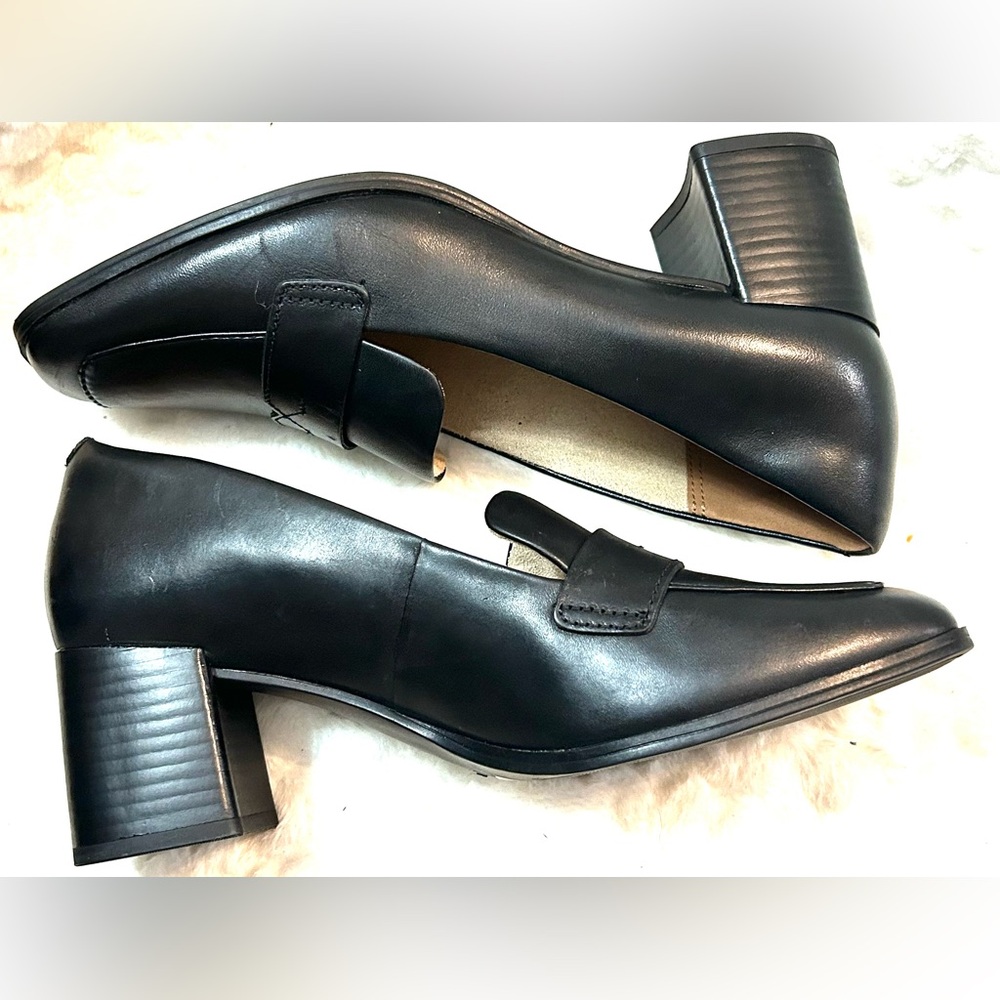 Rockport Black Leather Chunky Block Heel Penny Loafer women’s size 8 - Picture 8 of 13